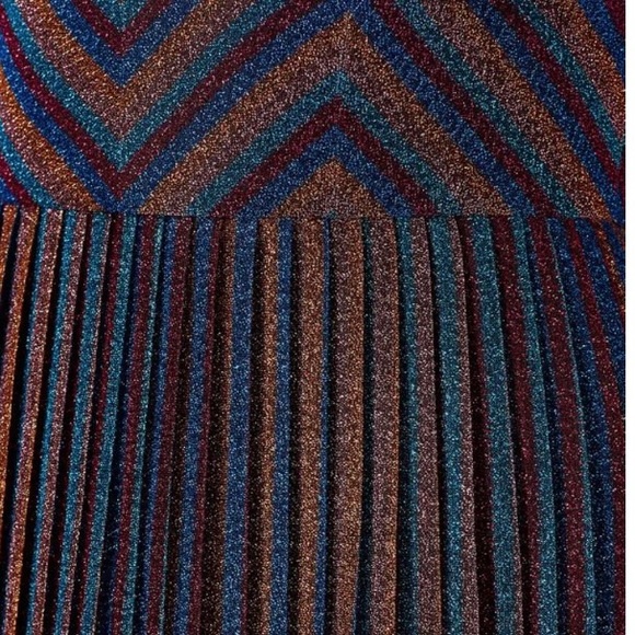 Dress the Population Rosalie Pleated Midi Dress Metallic Cobalt Multicolor NWOT - Picture 5 of 6